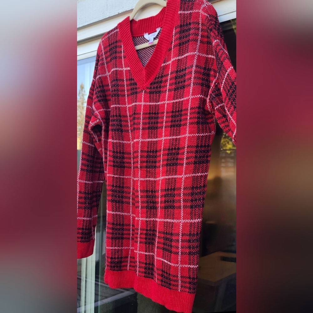 No Boundries Plaid Red & Black Winter Christmas Sweater Dress - Size XL - Picture 9 of 12
